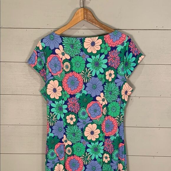 Talbots retro print Floral Women's Dress NWT size large faux wrap knot - Picture 8 of 12